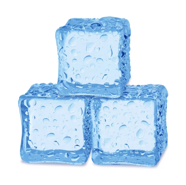 Три кубика льда на белом фоне — стоковое фото