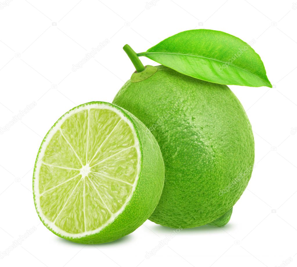 Lime with leaf isolated on white background