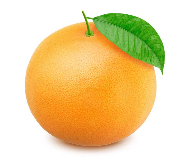 Grapefruit mit Blatt isoliert auf weißem Hintergrund — Stockfoto