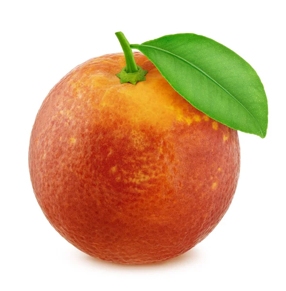 Кривавий апельсин з листом ізольовано на білому тлі — стокове фото
