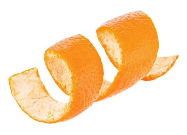 Ricciolo buccia di mandarino isolato su sfondo bianco — Foto Stock