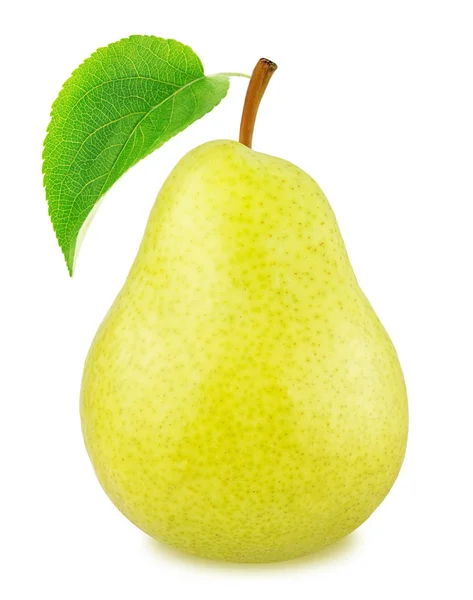 Mogna gula päron med grönt blad isolerade — Stockfoto