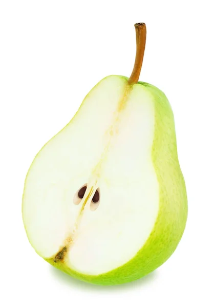 Half of ripe pear with leaf isolated — Stock Photo, Image