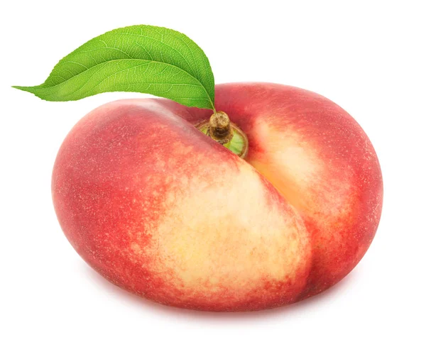 Platte nectarine met blad. Volledige diepte van het veld. — Stockfoto