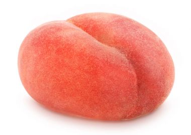 Düz şeftali beyaz izole. Tam alan derinliği.