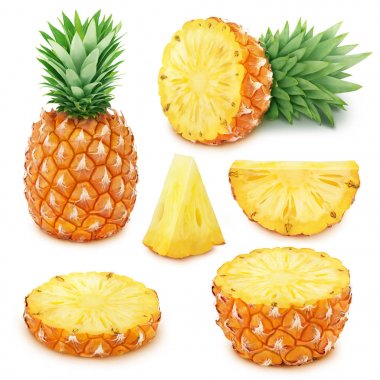 Ananas kümesi: tüm ve dilimlenmiş ananas.