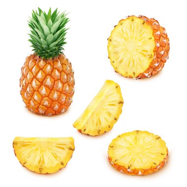 Ananas kümesi: tüm ve dilimlenmiş ananas.