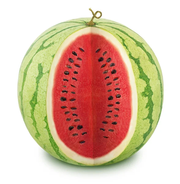 Schneiden leckere Wassermelone auf weißem Hintergrund. — Stockfoto