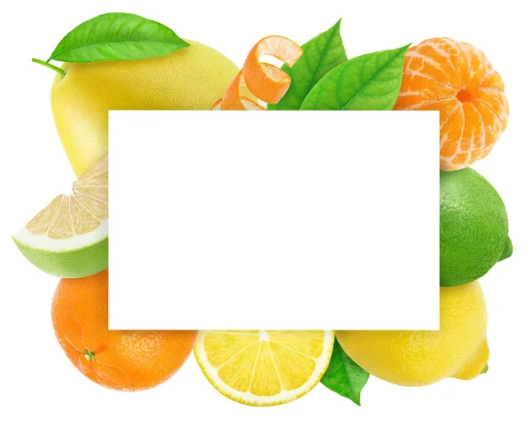 Vierkante frame gemaakt van verschillende vruchten met copyspase binnen geïsoleerd op een witte achtergrond met clipping pad. — Stockfoto