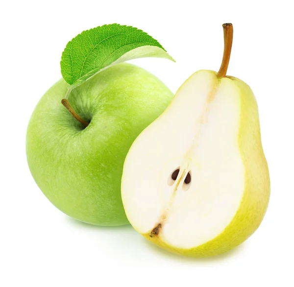 Композитне зображення з яблуком і грушею ізольовано на білому тлі . — стокове фото