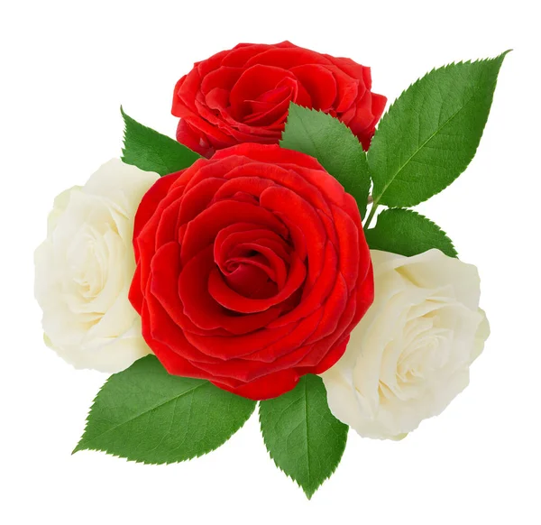 Σύνθεση με λουλούδια φτιαγμένα με τριαντάφυλλα απομονωμένα σε λευκό φόντο με μονοπάτι ψαλιδίσματος. — Φωτογραφία Αρχείου