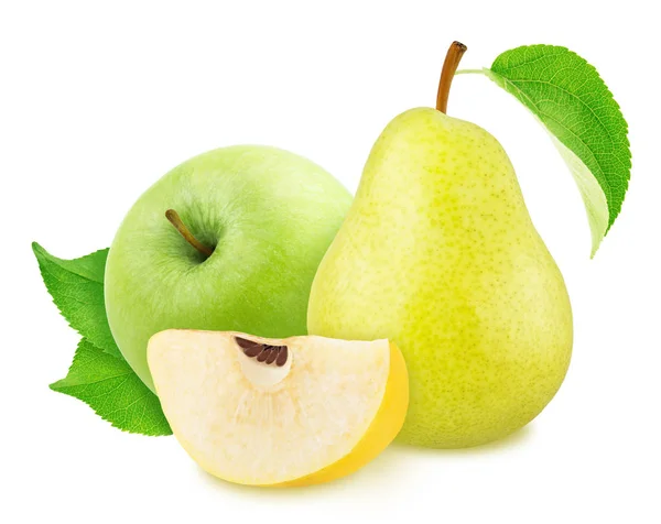 Composite image with apple, quince and pear isolated on a white background. — Stock Photo, Image