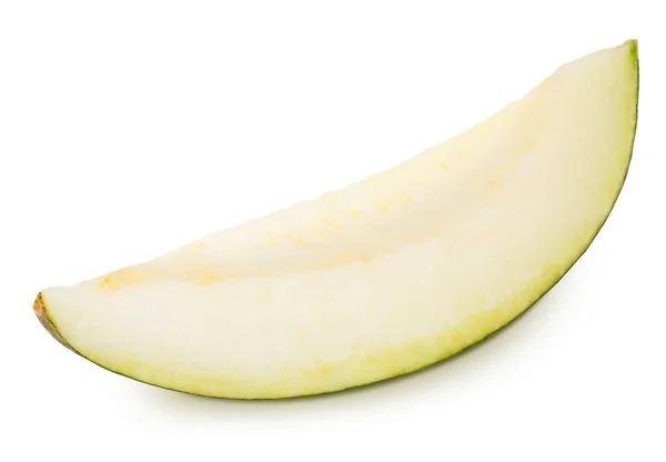 Kawałek dojrzałego żółtego melona wyizolowanego na białym. — Zdjęcie stockowe