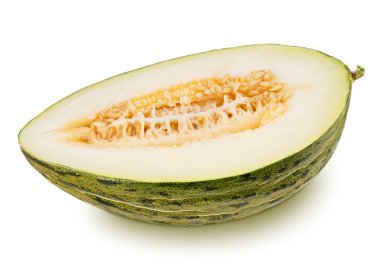 Çekirdekleri beyaz bir karpuz üzerinde izole edilmiş..