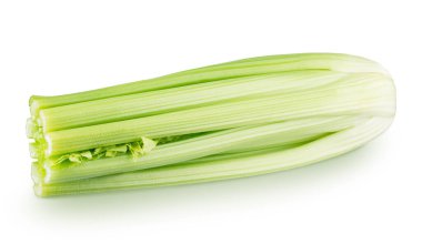 Beyaz arka planda izole edilmiş taze kereviz sapı.