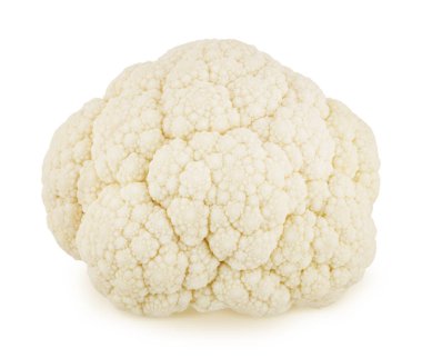 Beyaz arka planda izole edilmiş taze bir karnabahar. Paket tasarımı için resim parçacığı.