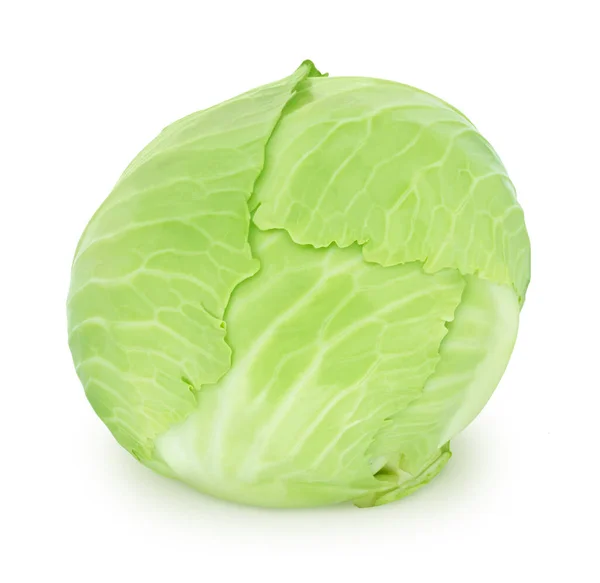 Fresh whole green cabbage isolated on a white background. — Stock Photo, Image