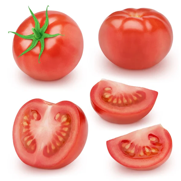 Set verse rode tomaten geïsoleerd op een witte achtergrond. — Stockfoto