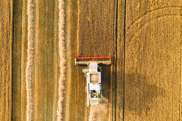 Máquina de colheitadeira vista drone — Fotografia de Stock