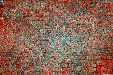 Kırık ve peeling boya duvar. Yakın çekim görünümü. Eski doku. Arka plan. Vintage tarzı. Çizik ve yontma yüzey.