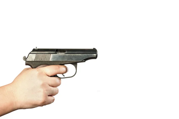 Man Hand Holding Gun Isolated White Background — Stock Photo, Image