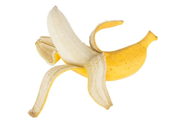 Половина Очищенного Спелого Банана Белом Изолированном Фоне Концепция Питания Здорового — стоковое фото