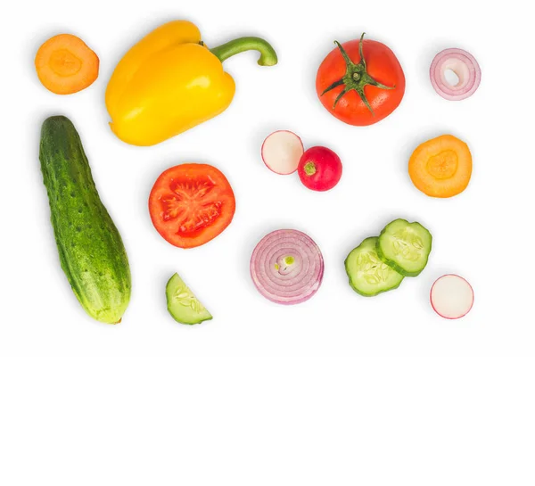 Mélange Légumes Sur Fond Jaune Isolé Poivron Jaune Frais Tomates — Photo