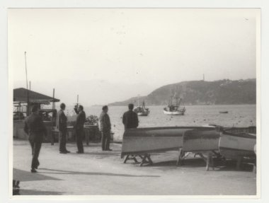 Vintage Fotoğraf İtalyan Rivierası gösterir. Retro siyah ve beyaz fotoğraf.
