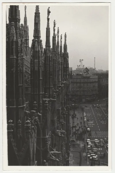 Vintage photo shows cathedral Il Duomo. Retro black & white photography. — Stock Photo, Image