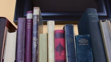 Kitaplar Vintage. Eski kitapların satır görünümü. Czecch ve Almanca dil kitapları.