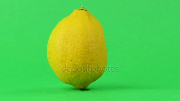 Limone ruota su sfondo verde. Sfondo chiave cromatico — Video Stock