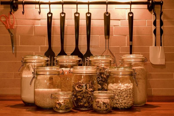 Kitchen jars for kitchen ingredients. Kitchen tools for cooking