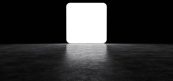Leuchtender Bildschirm mit abgerundeten Ecken in einem dunklen Raum. Leuchtende quadratische weiße Bildschirm.3d Render. — Stockfoto