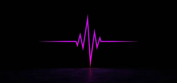 Luminous curve of purple in a dark space. Luminous heartbeat line. 3D render. — Stock Photo, Image