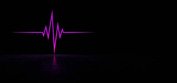 Luminous curve of purple in a dark space. Luminous heartbeat line. 3D render. — Stock Photo, Image