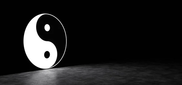 Leuchtendes Yin Yang Symbol im dunklen Raum. 3d Render. — Stockfoto