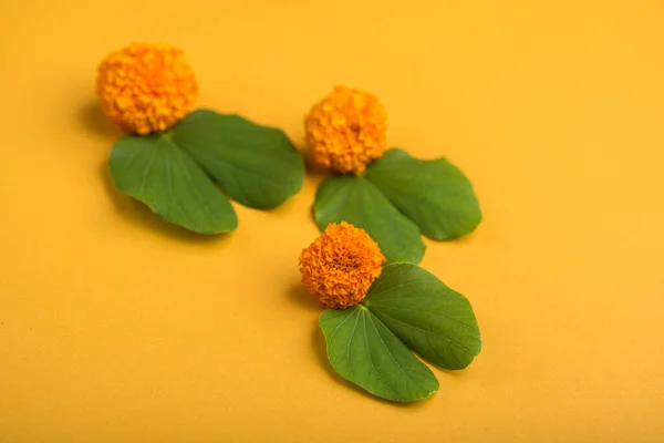 Festival Indiano Dussehra Mostrando Folha Dourada Bauhinia Racemosa Flores Calêndula — Fotografia de Stock