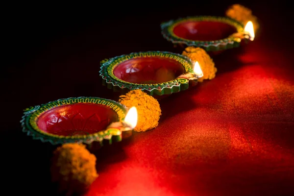 Happy Diwali Clay Diya Lámparas Encendidas Durante Celebración Diwali Diseño — Foto de Stock