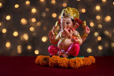 Hindu Tanrısı Ganesha 'nın Blured Bokeh arka planı, Ganesha Idol.