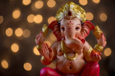 Hindu Tanrısı Ganesha 'nın Blured Bokeh arka planı, Ganesha Idol.