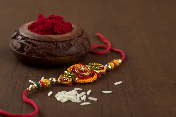 Festival India Raksha Bandhan Latar Belakang Dengan Rakhi Elegan Rice — Stok Foto