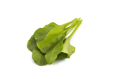 Beyaz arka planda izole edilmiş taze yeşil ıspanak yakın çekim