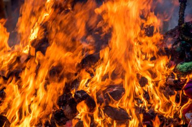 Holika Dahan 'ı odun ya da hindistan cevizi yakarak ve yakarak kutluyoruz. Holi renk festivali ya da paylaşım festivali olarak da bilinir..