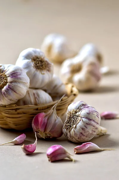 Garlic Cloves and Garlic Bulb in Basket