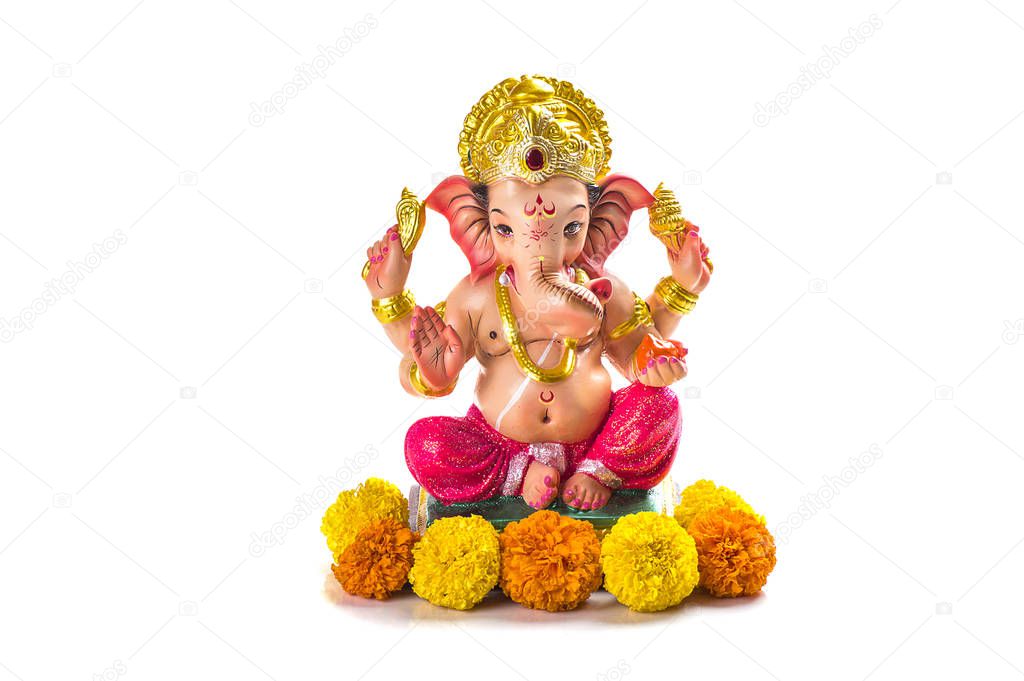 Hindu God Ganesha. Ganesha Idol on white Background.