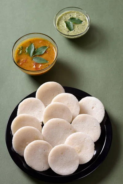 Idli Sambar Coconut Chutney Indian Dish South Indian Favourite Food — Stock Photo, Image