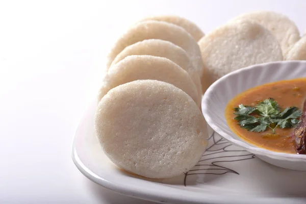 Idli Avec Sambar Chutney Noix Coco Plat Indien Plat Préféré — Photo