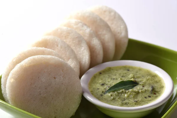 Idli Sambar Coconut Chutney Indian Dish Sydindiska Favorit Mat Rava — Stockfoto