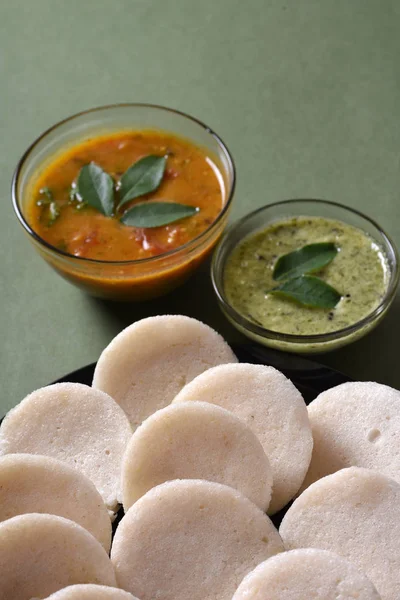 Idli Sambar Coconut Chutney Indian Dish South Indian Favourite Food — Stock Photo, Image