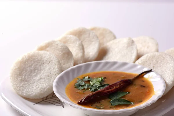 Idli Mit Sambar Und Kokosnuss Chutney Indisches Gericht Südindisches Lieblingsessen — Stockfoto